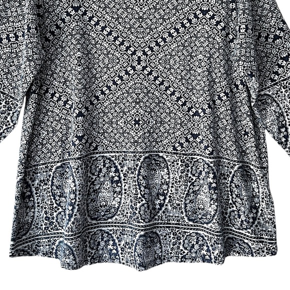 LUCKY BRAND | NWOT NAVY & WHITE COTTON PAISLEY TUNIC 3/4 LENGTH SLEEVES | 1X - Picture 3 of 10